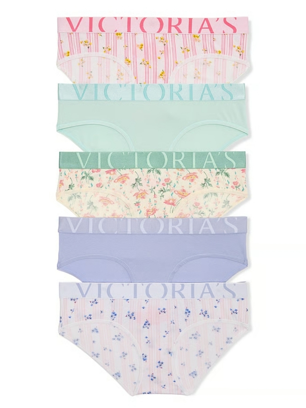 5 Victoria's Secret Pastel Logo Elastic Band Set Pink, Mint, Lavender Hiphugger